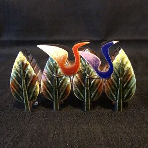 Letter holder: colorful cranes flying over trees. Japan circa 1950 in case